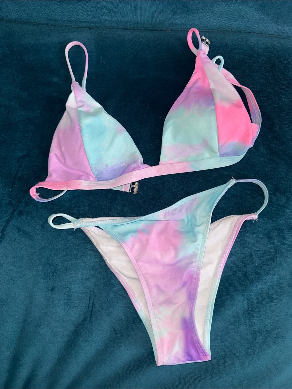 SHEIN Pink Purple Tie-Dye Triangle Bikini Set